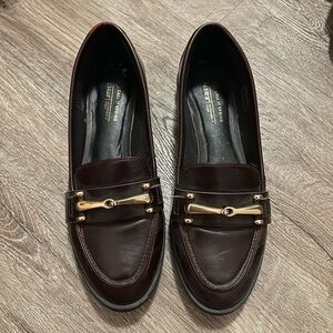 *SOLD* Dark Burgundy Leather Loafers with Gold Accent